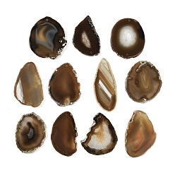 Коричневый Самородки натурального агата, срезы, звенья, соединительные подвески, окрашенные, кофе, 50~110x27~75x5~10 мм, отверстие : 1.8~2 мм, Около 20~40 шт / 1000 г