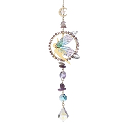 Розово-Коричневый Сказочные подвески из латуни и смолы, Натуральная аметистовая крошка и стеклянная кисточка для украшения сада и дома, розово-коричневый, 325 мм