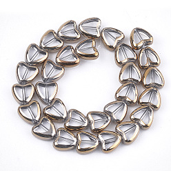 Clear Electroplate Glass Beads Strands, Edge Plated, Heart, Clear, 10x10x4mm, Hole: 1mm, about 30pcs/strand, 11.4 inch