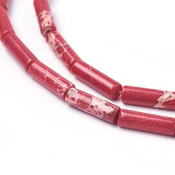 Коричневый Натуральные имперские нитки из бисера яшмы, окрашенные, колонка, коричневые, 13~14x4~4.5 мм, отверстие : 1 мм, около 29 шт / нитка, 15.35 дюйм ~ 15.7 дюйм (39~39.9 см)