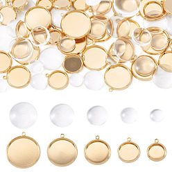 Настоящее золото 18K Наборы для изготовления кулонов своими руками, включая латунные оправы для подвесных кабошонов и прозрачные стеклянные кабошоны., реальный 18 k позолоченный, 7.5~8x3 мм