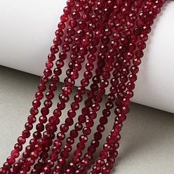 Rojo Oscuro Hilo de abalorios/cuentas de jade natural, teñido, facetados, rondo, de color rojo oscuro, 3 mm, agujero: 0.7 mm, sobre 129 unidades / cadena, 15.28'' (38.8 cm)