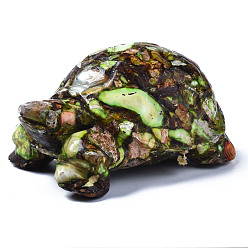 Light Green Tortoise Assembled Natural Bronzite & Synthetic Imperial Jasper Model Ornament, for Desk Home Display Decorations, Light Green, 76~78x47~48x33~35mm