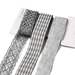 Светло-серый 9 ярдов 3 стилей полиэфирной ленты, для поделок своими руками, бантики для волос и украшение подарка, черно-серая цветовая палитра, светло-серый, 1~1-1/8 дюйм (25~28 мм), около 3 ярдов / стиль