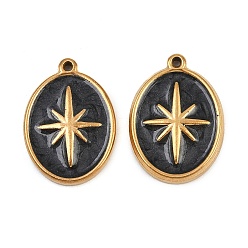 Черный 304 нержавеющей стальной эмали подвески, овальные со звездой, реальный 18 k позолоченный, чёрные, 20.5x14.5x3 мм, отверстие : 1 мм