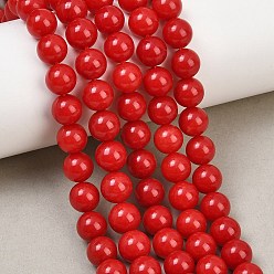 Red Dyed Natural White Jade Beads Strands, Smooth Round, Red, 8mm, Hole: 0.9~1mm, about 48~50pcs/strand, 14.96''~15.35''(38~39cm)