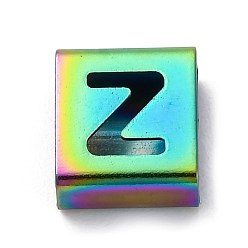 Letter Z Ионное покрытие (ip) 304 квадратные подвески-слайдеры из нержавеющей стали, Радуга цветов, Письмо Z, 9x8x4 мм, отверстие : 3.5x8.5 мм