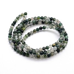 Moss Agate Natural Gemstone Round Bead Strands, Moss Agate, 4mm, Hole: 1mm, about 100pcs/strand, 16 inch