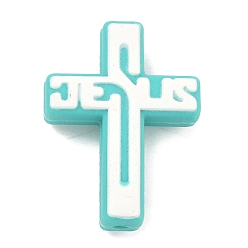 Бирюза Силиконовые фокусные шарики, крестик, бирюзовые, 29x21.5x8 мм, отверстие : 3 мм