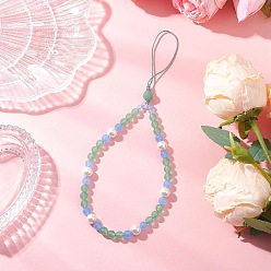 Темно-Голубой Ремешки для мобильных телефонов из натурального и окрашенного малайзийского нефрита, с нейлоновыми нитями и ракушечным жемчугом, глубокое синее небо, 215 мм