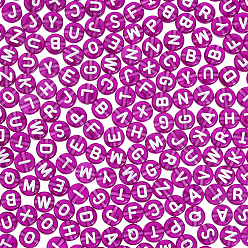 Темная Орхидея 1000 шт прозрачные акриловые бусины, горизонтальное отверстие, cmешанные буквы, плоско-круглые, темные орхидеи, 7x4 мм, отверстие : 1.5 мм