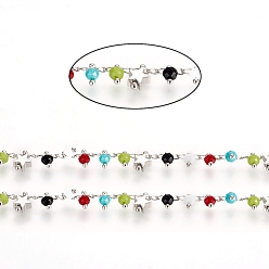 Разноцветный Латунные цепочки ручной работы, с гранеными стеклянными шариками, бордюрные цепочки и бусины со звездами, долговечный, пайки, с катушкой, Реальная платина, красочный, 2.5x1.5x0.5 мм, около 32.8 футов (10 м) / рулон