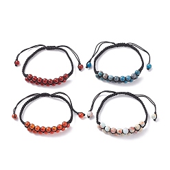 Mixed Stone Round Natural Mixed Stone Braided Bead Bracelets Set for Women, Inner Diameter: 2-1/4~3-3/8 inch(5.8~8.6cm), 4pcs/set