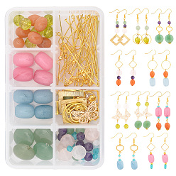 Golden DIY Gemstone Earring Making Kits, Including Natural Gemstone Beads, Brass Links & Pendants & Earring Hooks, Iron Spacer Beads, Alloy Bead Caps & Links, Golden, 10x15mm, Hole: 1mm