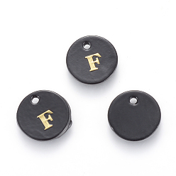 Letter F Süßwasserschalencharme, mit Goldblockschrift, gefärbt, Flachrund, Schwarz, Buchstabe f, 11x1.5 mm, Bohrung: 1.5 mm
