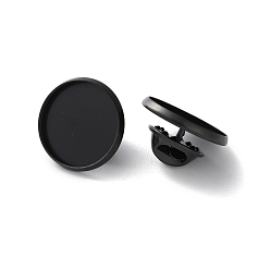 Черный 304 плоская круглая брошь из нержавеющей стали, основа для броши, ионное покрытие (ip), чёрные, 17.5x10 мм, внутренний диаметр: 16 мм