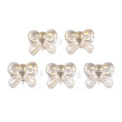 Dunkelgolden Transparente sprühlackierte Glasperlen, mit Glitzerpulver, Schleife, dunkelgolden, 14x16x6 mm, Bohrung: 1 mm
