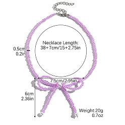 Лиловый Женские ожерелья из бисера из цинкового сплава и стеклянного бисера, бантом, сирень, 14.96 дюйм (38 см)