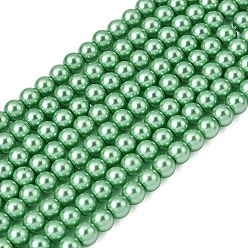 Лайм Круглые бусины из экологически чистого окрашенного стекла с жемчугом, класс А, хлопковый шнур , желто-зеленые, 6 мм, отверстие : 0.7~1.1 мм, около 72 шт / нитка, 15 дюйм