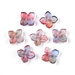 Индийский Красный Расписные прозрачные стеклянные шапочки для запекания, два тона, цветок, Индийская красная, 10x10x3.5~4 мм, отверстие : 1~1.4 мм, Около 2080 шт / 1000 г