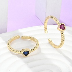 (52) Непрозрачная лаванда Латунные микро проложить манжеты кольца кубического циркония, открытые солитерные кольца, долговечный, реальный 18 k позолоченный, сердце, разноцветные, 2 мм, внутренний диаметр: 17 мм