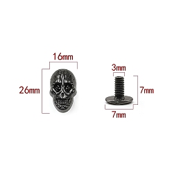 Gunmetal Zinc Alloy Decorative Buttons, Skull, Gunmetal, 2.6x1.6cm