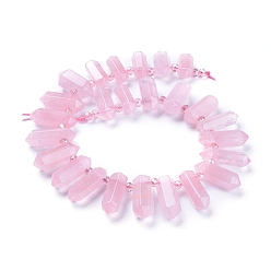 Розовый Кварц Природного розового кварца нитей бисера, сверху просверленные бусы, со стеклянными бусинами, граненые, точка с двойным окончанием, 20~60x8~13x10~15 мм, отверстие : 1.6 мм, около 25 шт / нитка, 14.76 дюйм (37.5 см)