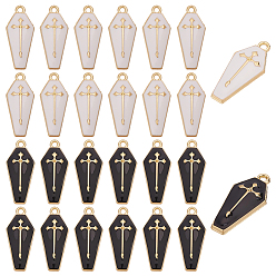 (52) Непрозрачная лаванда 40 шт 2 цвета сплава эмалевые подвески, гроб с крестиком, разноцветные, 26x11.5x3 мм, отверстие : 1.8 мм, 20 шт / цвет