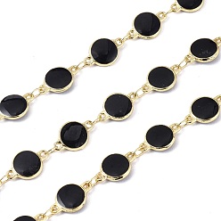 Черный Плоские круглозвенные цепи из сплава эмали ручной работы, с катушкой, пайки, долговечный, без свинца и без кадмия, золотые, чёрные, 13x8x2.3 мм, около 16.4 футов (5 м) / рулон