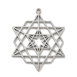 Нержавеющая Сталь Цвет 304 подвески из нержавеющей стали, лазерная резка, полая звезда Давида с шестиугольным шармом, цвет нержавеющей стали, 34.5x27.5x1.5 мм, отверстие : 1.5 мм