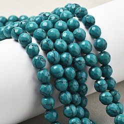 Синтетическая Бирюза Синтетических нитей бирюзовые бусы, окрашенные, граненые, круглые, 7.5~8 мм, отверстие : 1 мм, около 48~49 шт / нитка, 14.25~14.53 дюйм (36.2~36.9 см)