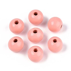 Лосось Круглые бусины из натурального дерева схима, окрашенные распылением, salmon, 11.8~12.5x11 мм, отверстие : 2.5~3 мм