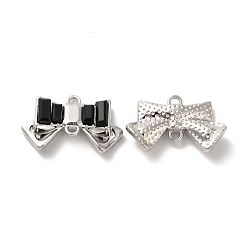 Черный Прелести соединителя сплава, звенья бантом со стеклом, без свинца и без кадмия, платина, чёрные, 15x24x6 мм, отверстие : 2 мм