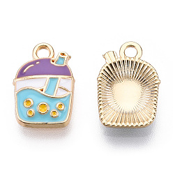 Голубой Подвески из эмалевого сплава с покрытием из легкого золота, без кадмия и без свинца, пузырьковый чай, голубой, 15.5x10.5x2.5 мм, отверстие : 2 мм