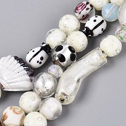 Cornsilk Handmade Foil Glass with Gold Sand Lampwork Beads Strands, Inner Flower, Mixed Shapes, Cornsilk, 6~37x7~28x5~21mm, Hole: 0.7~2mm, about 23~29pcs/strand, 13.58~14.76 inch(34.5~37.5cm)