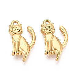 Настоящее золото 18K 304 подвески из нержавеющей стали, кошка, ионное покрытие (ip), реальный 18 k позолоченный, 20.5x11.5x3.5 мм, отверстие : 1.2 мм
