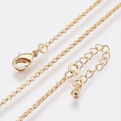 Real 18K Gold Plated Long-Lasting Plated Brass Cable Chain Necklaces, with Lobster Claw Clasp, Nickel Free, Real 18K Gold Plated, 18.1 inch (46cm), 1.6mm