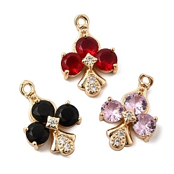 (52) Непрозрачная лаванда Латунные микро проложить кубического циркония подвески, игральная карта с подвесками в виде треф, со стеклом, долговечный, золотые, разноцветные, 18x12.5x4.5 мм, отверстие : 1.2 мм