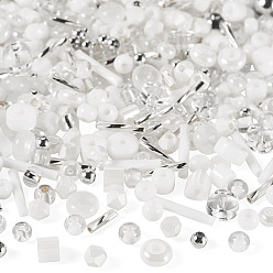 Blanc 50g de perles de rocaille en verre, formes mixtes, mixedstyle, blanc, 2.5~12.5x2~8x2~8mm, Trou: 0.7~1.5mm