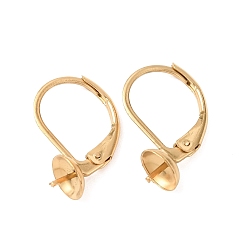 Золотой 304 из нержавеющей стали выводы Leverback серьги, за половину пробурено бисера, ионное покрытие (ip), золотые, 17.5x10x6 мм