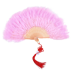 Pearl Pink Plastic & Feather Folding Fan, for Party Wedding Dancing Decoration, Pearl Pink, 295x160x20.5mm