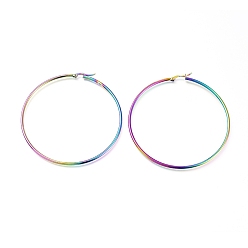 Rainbow Color 201 серьги из нержавеющей стали, с 304 штифта из нержавеющей стали, гипоаллергенные серьги, Кольцевая форма, Радуга цветов, 12 датчик, 73x2 мм, штифты : 1 мм