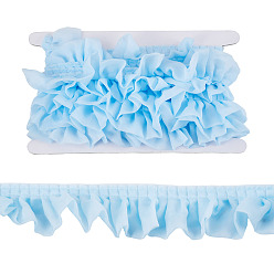 Light Sky Blue 4 Yards Polyester Wrinkle Lace Ribbon, Double Layer Ribbon, Clothes Accessories, Light Sky Blue, 2-1/8 inch(53mm)