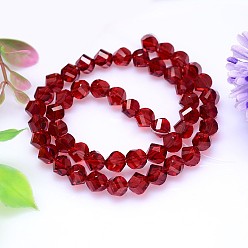 Dark Red Faceted Polyhedron Imitation Austrian Crystal Bead Strands, Grade AAA, Dark Red, 8mm, Hole: 0.9~1mm, about 50pcs/strand, 15.7 inch