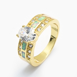 Золотой Кубические кольца из циркония, с синтетическим опалом и медными находками, долговечный, овальные, Размер 7, прозрачные, золотые, 17.5 мм