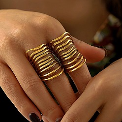 Настоящее золото 18K 304 полые многослойные кольца из нержавеющей стали для женщин, реальный 18 k позолоченный, 35 мм, внутренний диаметр: 18 мм