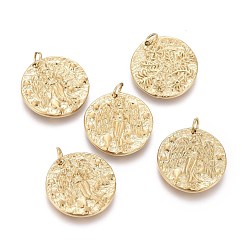 Золотой Ионное покрытие (ip) 304 подвески из нержавеющей стали, с прыжковых колец, , двусторонний узор, плоские круглые с ангелом, золотые, 16x2 мм, отверстие : 2.6 мм