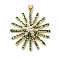 Настоящее золото 18K Латунные микро проложить кубического циркония подвески, долговечный, стойки покрытие, без свинца и без кадмия, солнечные чары, реальный 18 k позолоченный, 37.5x35x6.5 мм, отверстие : 4.5x3.5 мм