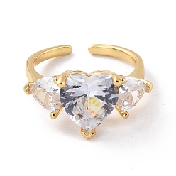 Прозрачный Кольцо-манжета со сверкающим сердцем из кубического циркония на день святого валентина, открытое кольцо из настоящего золота 18k, без кадмия и без свинца, прозрачные, размер США 6 1/2 (16.9 мм)