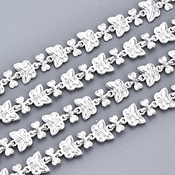 Argent Chaînes en laiton, chaînes à maillons papillon, non soudée, avec bobine, argenterie, papillon: 9x8x2.3 mm, cœur: 5.8x6.3x2.1 mm, environ 16.4 pieds (5 m)/rouleau